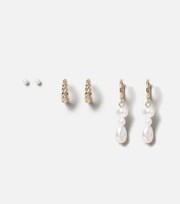 Freedom Jewellery Freedom 3 Pack Gold and Faux Pearl Earrings